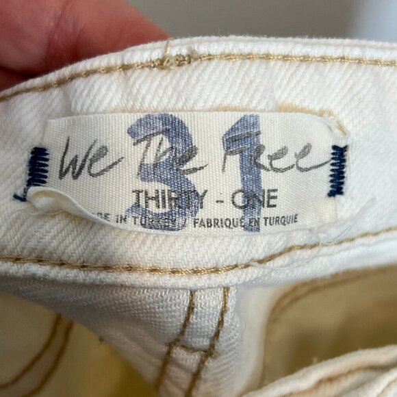 Free People Off White Wide Leg Cropped Jeans Distressed Button Fly 31 - Picture 7 of 9